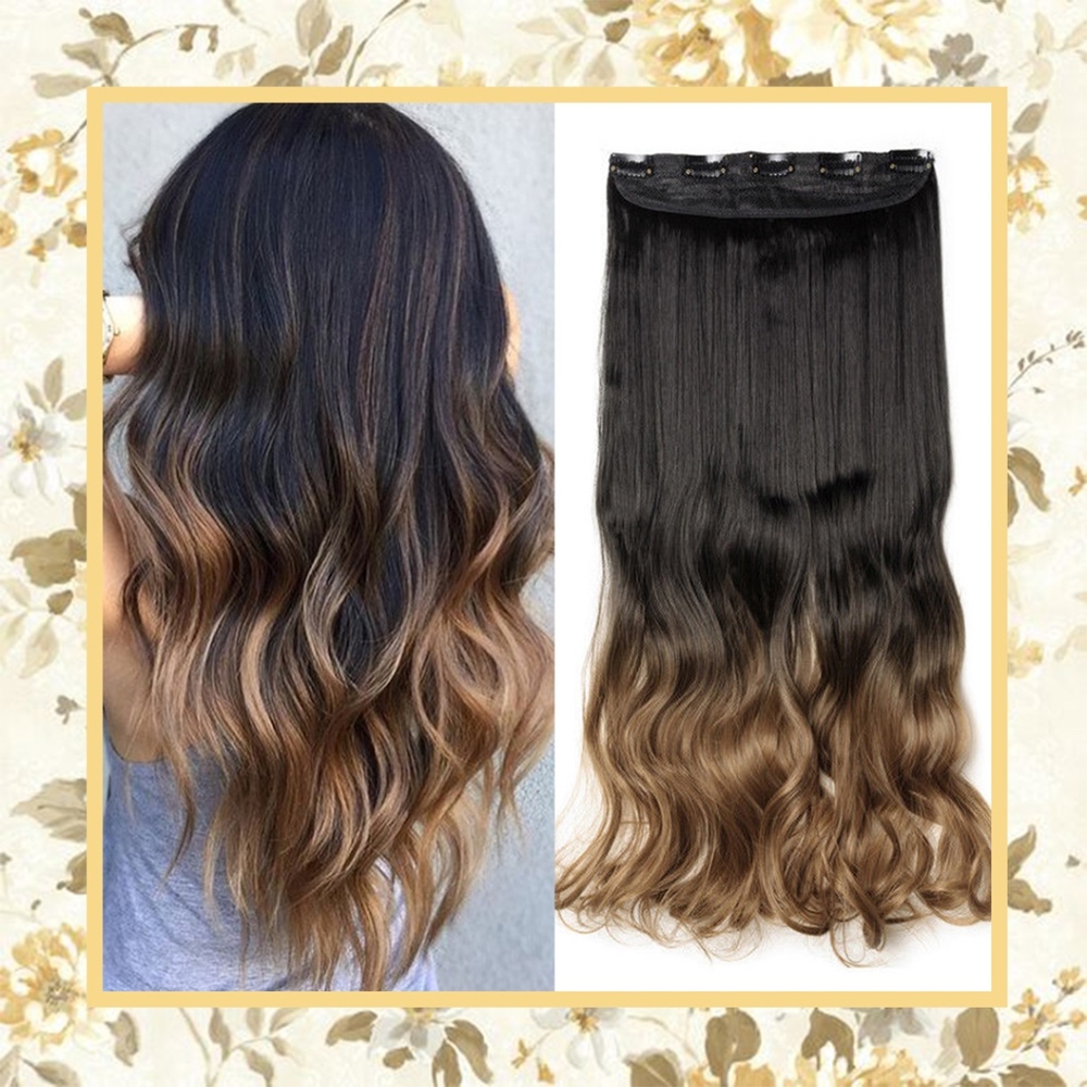 🌺NEW 1PC BROWN LIGHT SYN 25" HAIR EXT WAVY 5CLIPS